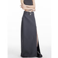 Load image into Gallery viewer, [EDX Series]★Skirt with belt★ 2color bottoms long skirt black gray high-looking slit fashionable
