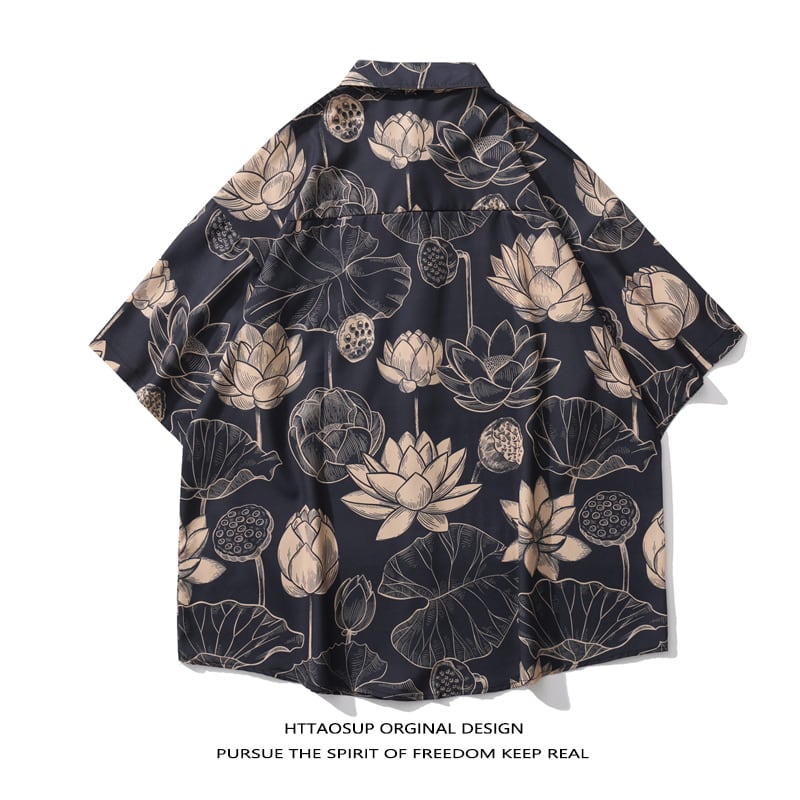 [HTTAOSUP Series]★Shirt★ Floral Shirt Tops Short Sleeve Shirt Unisex Men's Lotus Lotus Print