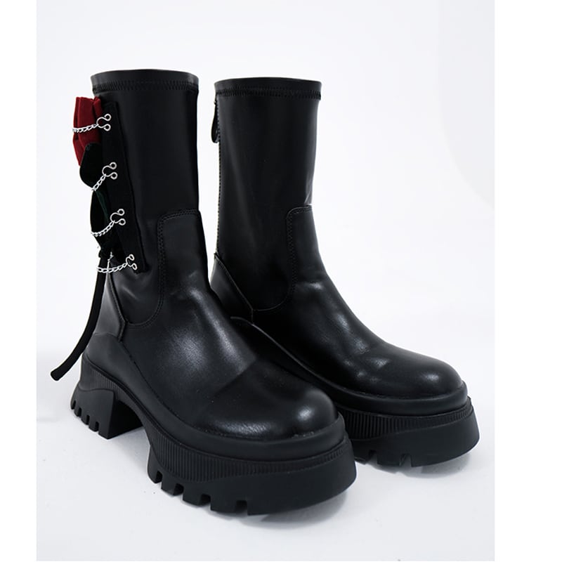 [chicsky---Kurono Series]★Shoes★Boots 35 36 37 38 39 Shoes Rose Chain Black Black Cute