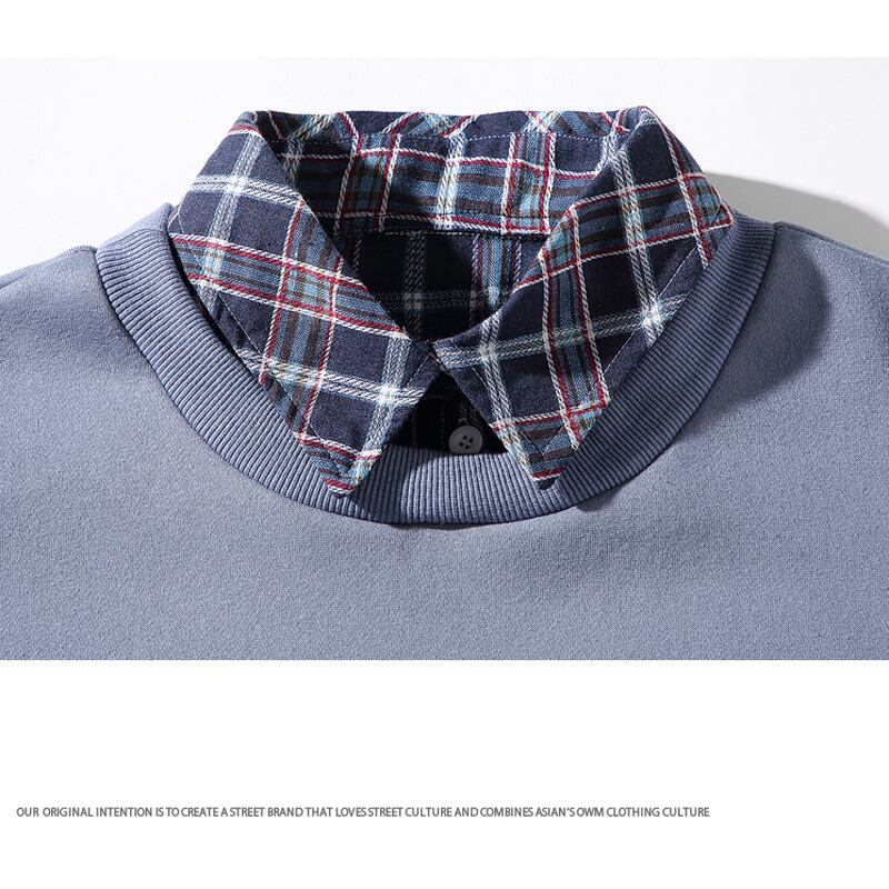 [Satoru Series] ★Tops★ 3 colors fake layered casual plaid pattern unisex men's black gray blue