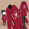 Load image into Gallery viewer, [Only cats are allowed in the series] ★Chinese-style dress★ Hoodie with fleece lining, embroidered crane, red
