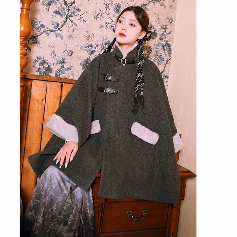 [Ancient monster house---Shanhai Jing Kunlun series] ★China style coat★ Outer coat Lasha loose thick warm gray cloak coat