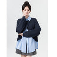 Load image into Gallery viewer, [WEIWU Series]★Tops★ Faux layered POLO neck color scheme fashion loose blue blue
