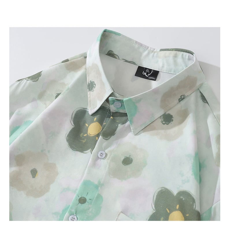 [MOISHE TIDE Series]★Floral pattern shirt★ 2color tops long sleeve shirt spring/summer ML XL 2XL unisex men's green blue