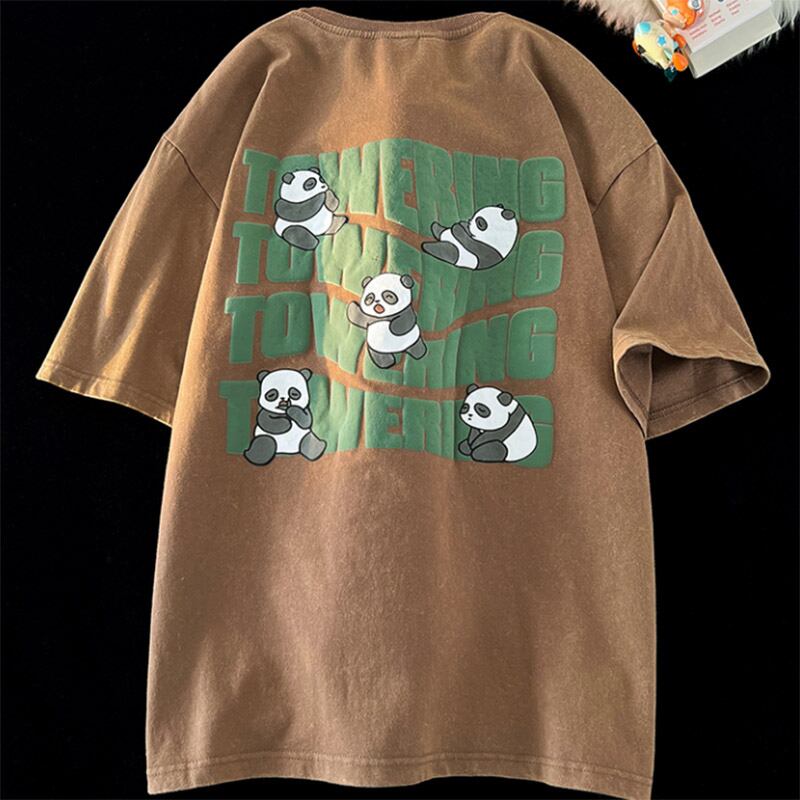 [CHAOMEICHEN Series]★T-shirt★ 3color Unisex Men's Large Size Panda Black Gray Brown Purple