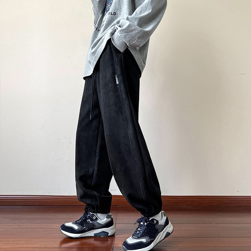 [PPDJ Series]★Casual Pants★ Regular type or brushed lining type 2color Bottoms Trousers Suede Unisex Men's Gray Black