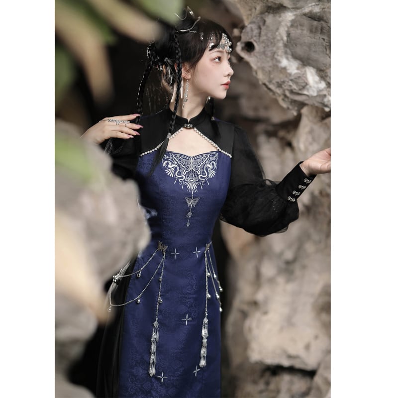 [Dust Smoke Cloud Dream---Butterfly Series] ★Chinese style dress★ Switching long sleeve Chinese clothes Events Date Photo Shooting Casual Wear SML