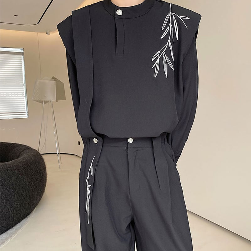 [Illustrated Series]★Setup★ Embroidery 2color 2-piece set Unisex Men's Tops Pants White Black