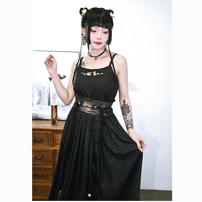 [Ancient monster house---Oryu series] ★China style skirt★ Hanfu dress Black Black ML Cute Original