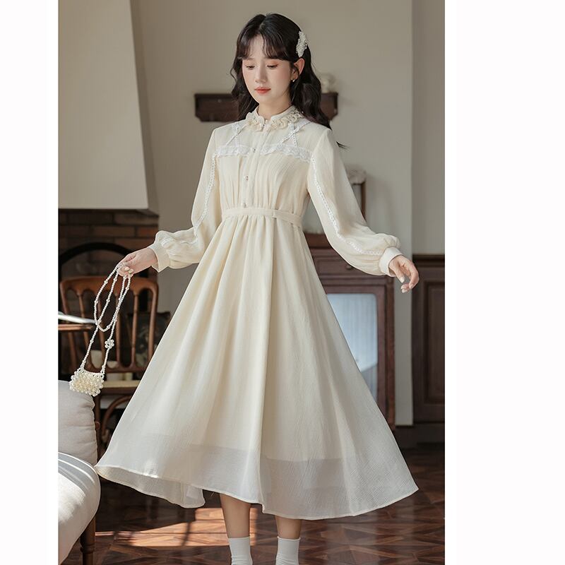 [Shukunsho Series]★China style dress★Long sleeve dress for women, cute, easy to match, long length