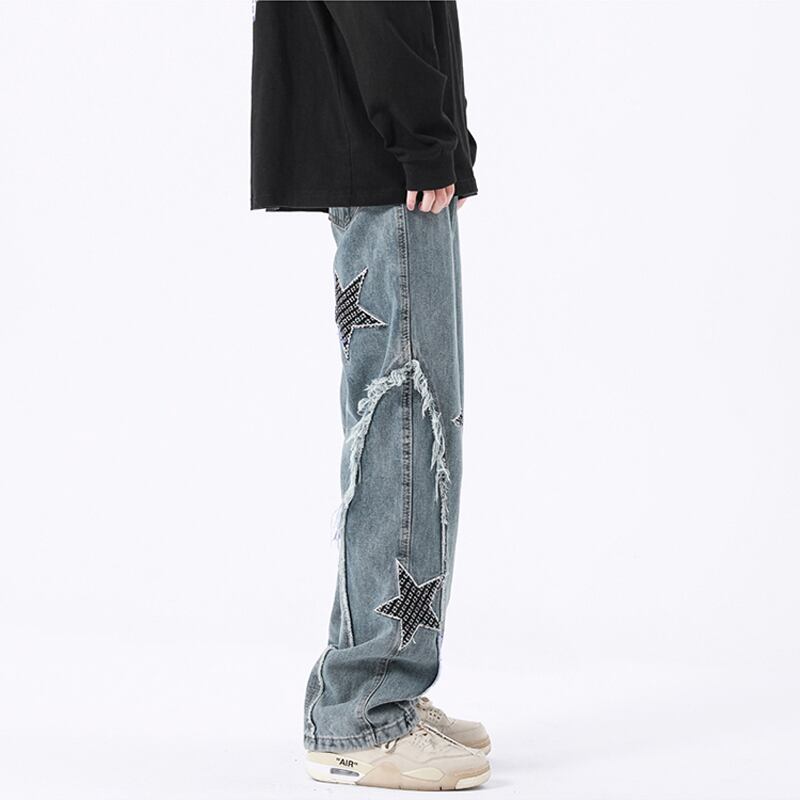 [TUNXI series] ★Denim pants★ 2color bottoms, unisex, men's, star, casual, slimming, large size