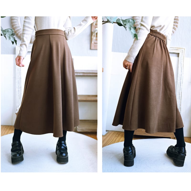 [Old Monster---Rachikuri Series] ★China style skirt★ Bottoms Lasha plain thick autumn/winter clothes brown