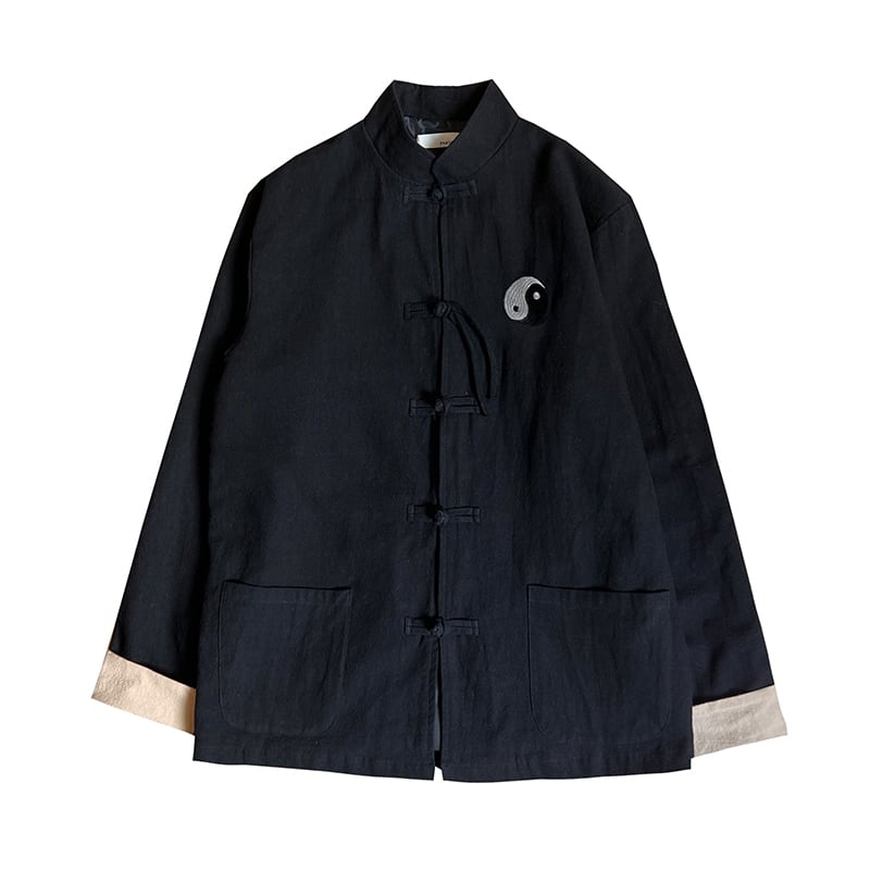 [JUNYI Series]★China Style Outer★Shirt Outer Tops Jacket Cotton Linen Bagua Map Unisex Men's Large Size Black