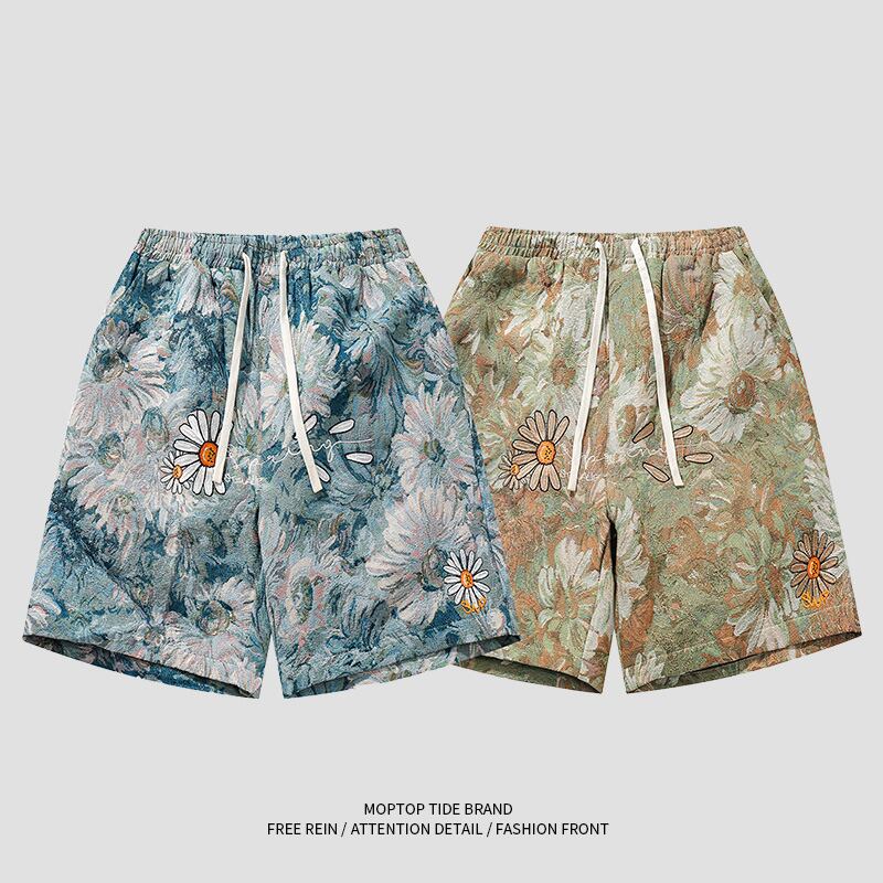 [WH Teacher Series] ★Shorts★ 2color Bottoms Oil Painting Style Casual Shorts Unisex Men's Summer Clothes Yellow Green Blue