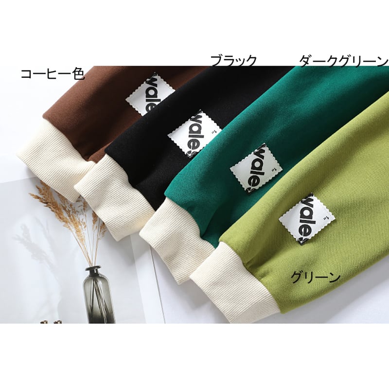 [ZUOFEILI series] ★Tops★ 4color sweatshirt Color scheme Alphabet Unisex Men's Large size Green Beige Black