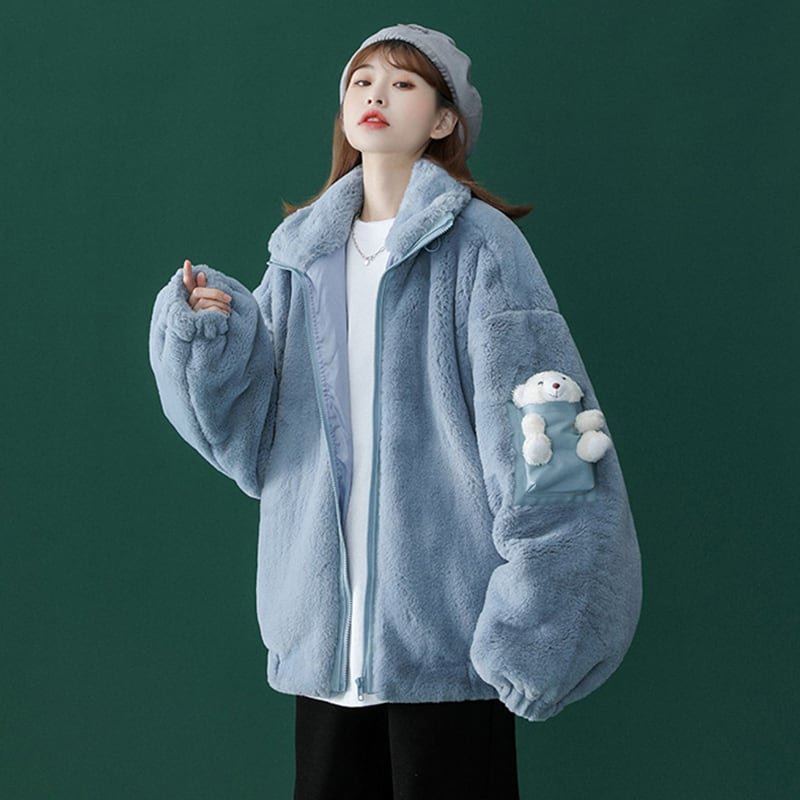 [Fujiiman Series] ★Winter Coat★ 2color Cute Unisex Men's Bear Bear Outerwear Blue Apricot SML XL 2XL