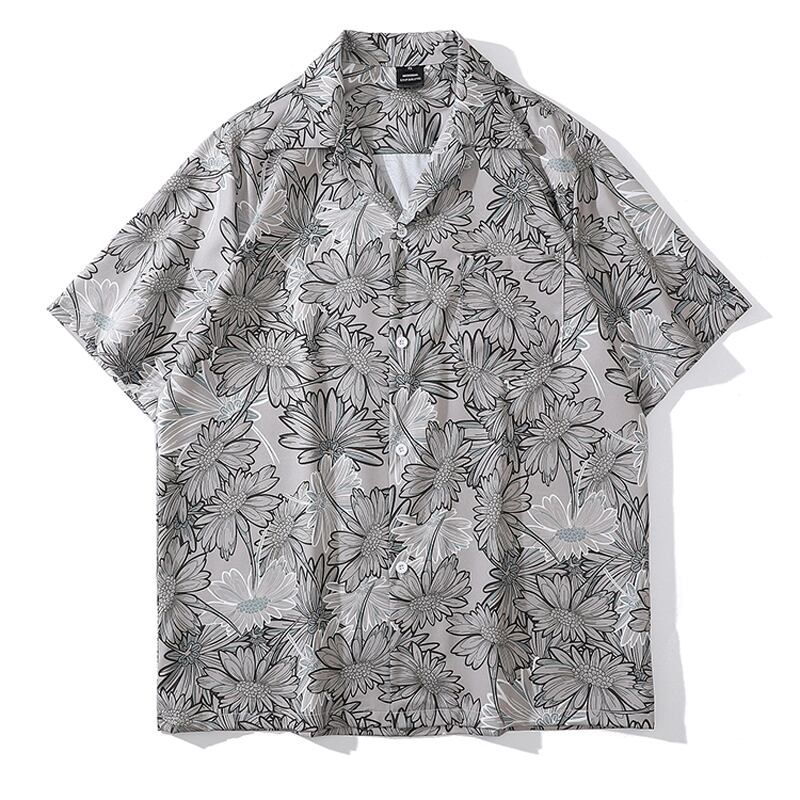 [TRAVEL ISSUANCE series] ★Floral pattern shirt★ 2color oil painting style print unisex men's wine red gray