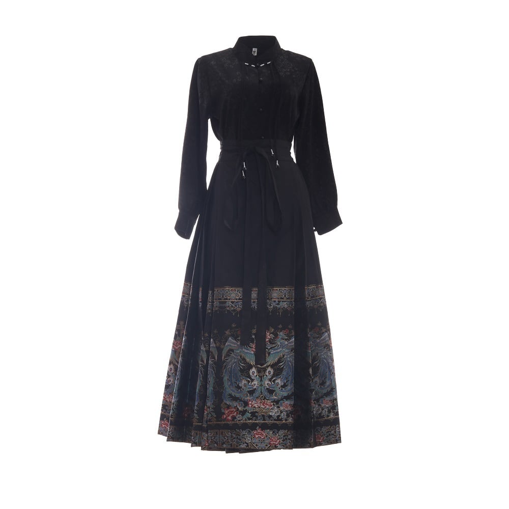 [Lou series]★China style skirt★Maki skirt bottoms Hanfu skirt black black long length