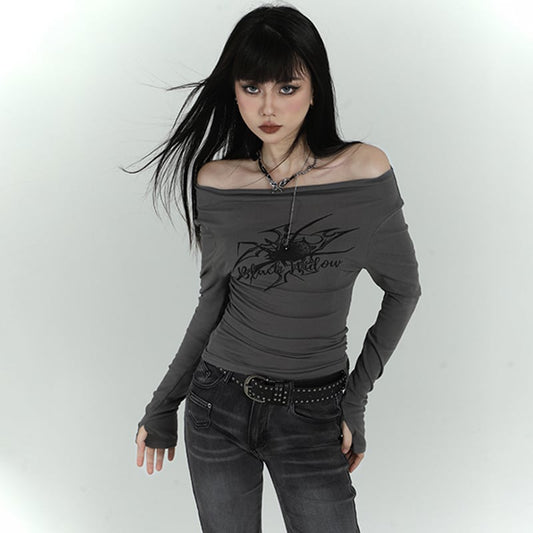 [LadyGhost Series] ★Tops★ Off-shoulder sexy unique gray gray easy to match