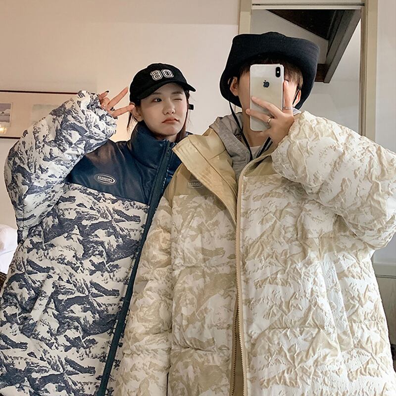 [PPDJ Series] ★Cotton coat★ 4color outer winter coat Color scheme Unisex Men's Large size Snowy mountain pattern