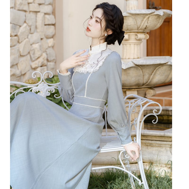 [Tatsuze Chenis Series] ★Chinese style dress★ Hanfu dress, Chinese elements, retro, switching, fake layered, blue, blue