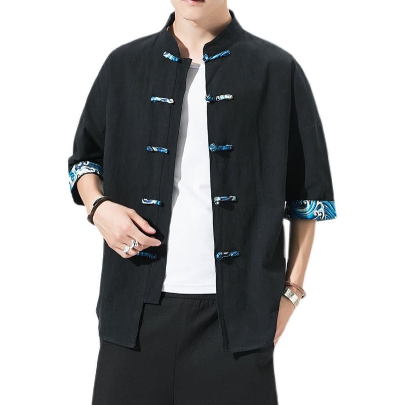 [Go Doki Series] ★China style shirt★ 3color tops unisex men's large size black black improved Tang suit