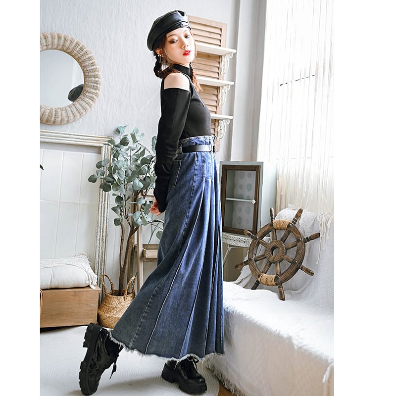 [Kokaisha --- Dream Girl Series] ★Denim skirt★ Bottoms Long skirt Easy to match Blue Blue