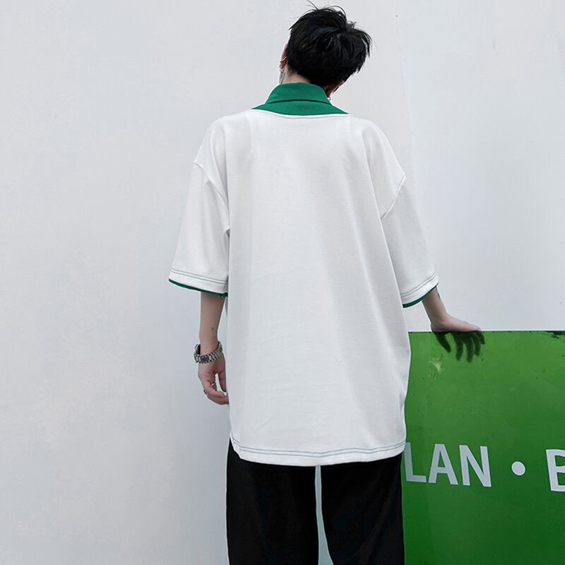 [Coolman Series] ★POLO Shirt★ Tops Unisex Men's Faux Layered Black White