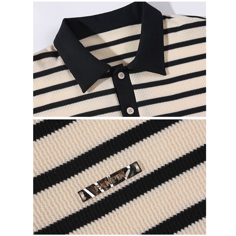 [BIGEMAN Series]★Polo shirt★ Tops 2color Unisex Men's Large size Striped pattern Horizontal stripes