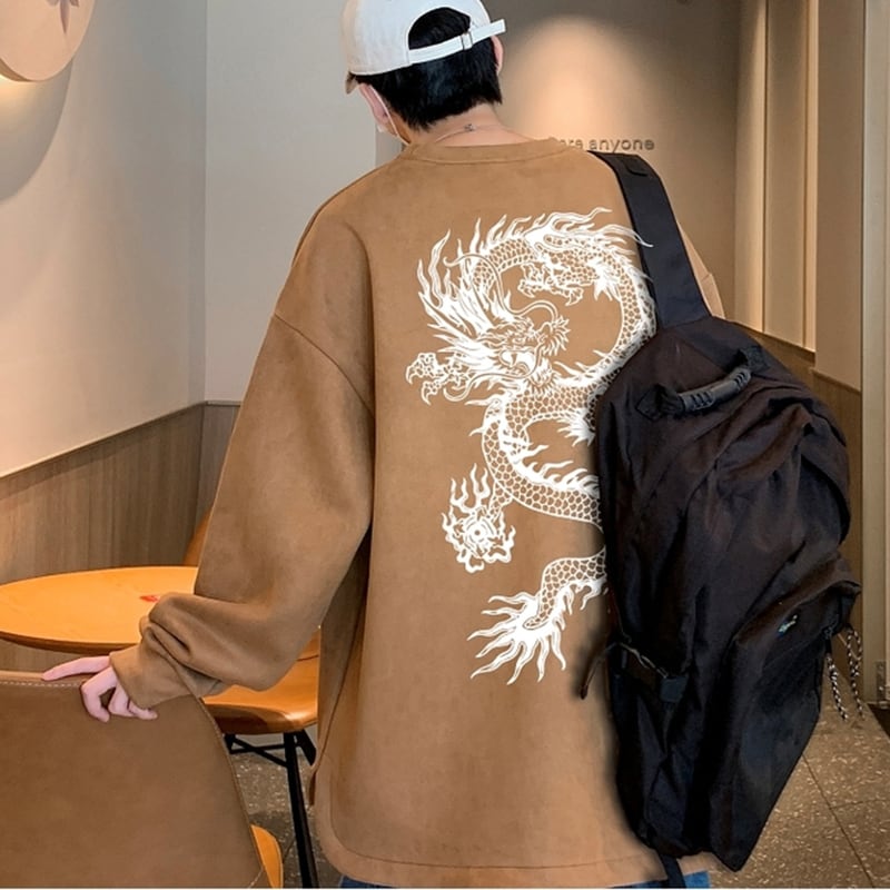 [JIAXUN Series]★China style tops★ 4color suede sweatshirt sweatshirt dragon dragon pattern unisex men's round neck