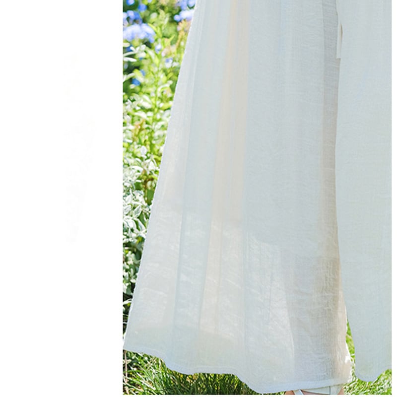 [White Sake Series] ★ Gaucho Pants ★ Bottoms Elastic Waist Plain Ladies Date Improves Temperament Simple