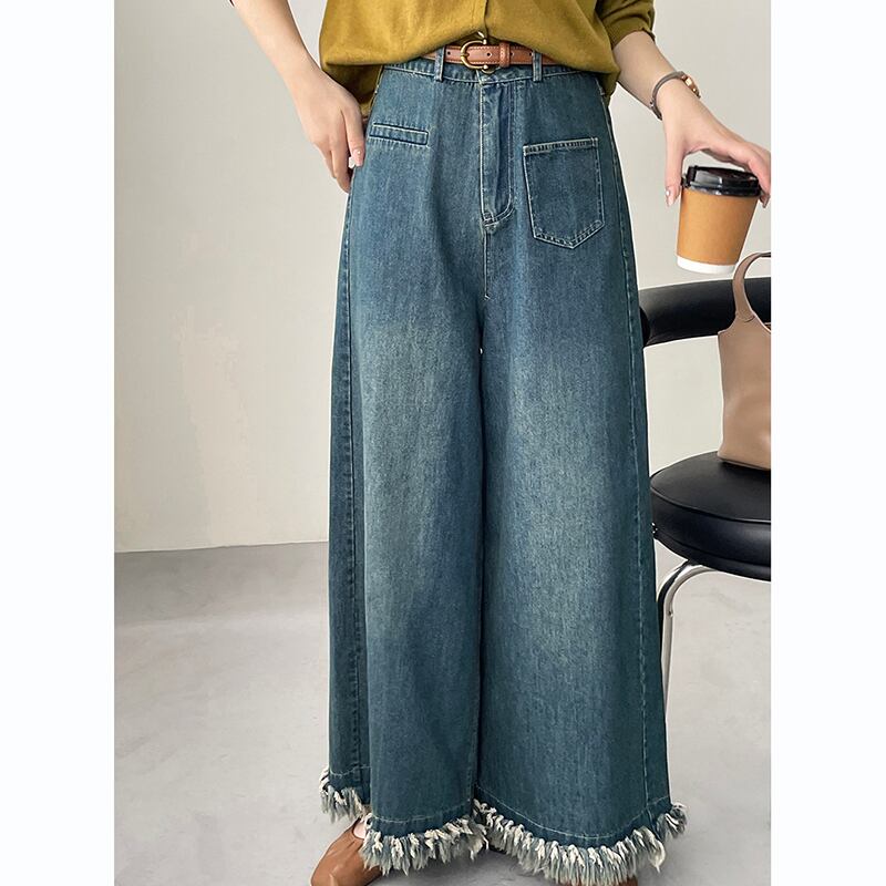 [Togawa Series] ★Denim Pants★ Gaucho Pants Trousers Bottoms Wide Pants Blue Blue ML