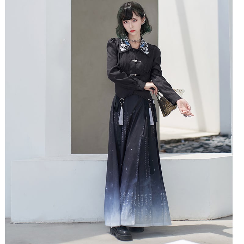 [Qingtang --- Long Sangshi Series]★China style skirt★Bottoms Letter pattern Hanfu skirt Easy to match