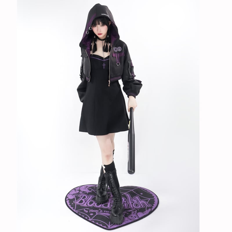 [Momoko Sakura Series] ★Jacket★ Outer mini length cute hooded black black easy to match