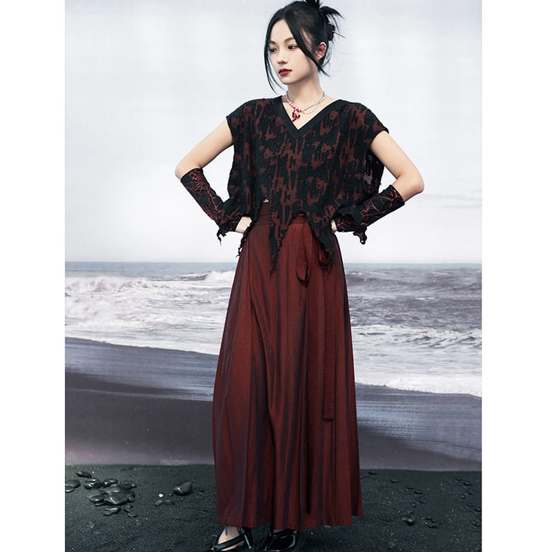 [Da Qinglong Shu Series] ★China style skirt★ Designed bottoms Hanfu skirt original wine red