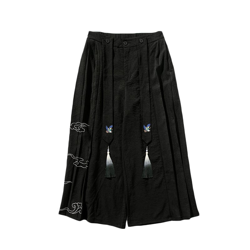 [Adoki series]★China style pants★ Gaucho pants unisex men's black black large size