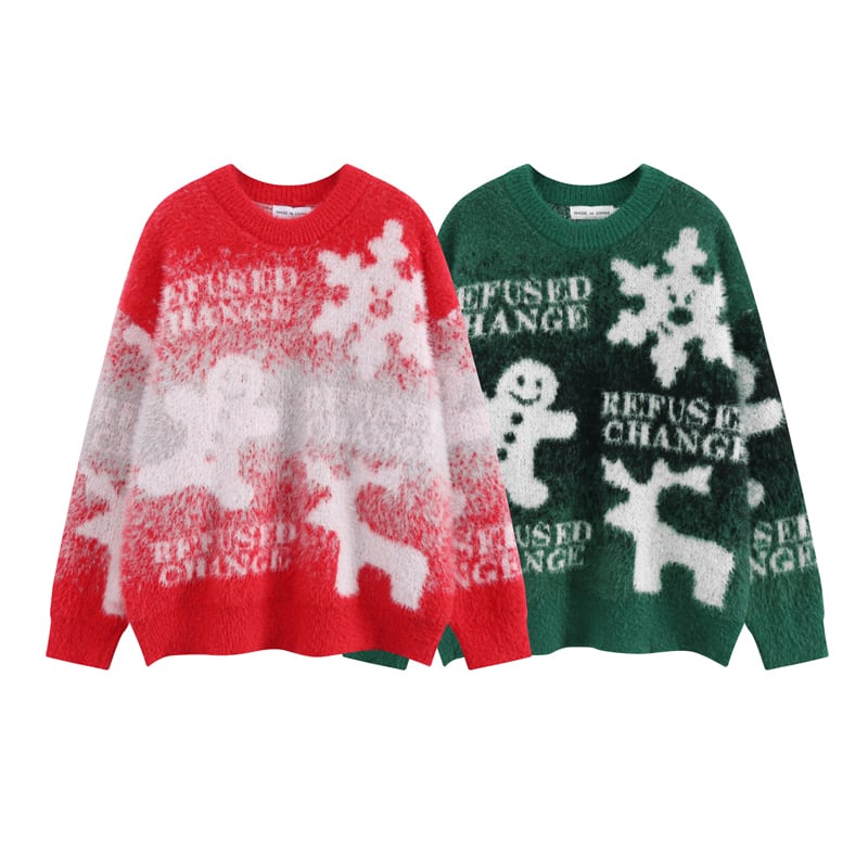 [GUOCHAO Series]★Sweater★ 2color Tops Christmas New Year Snowman Unisex Men's Red Green