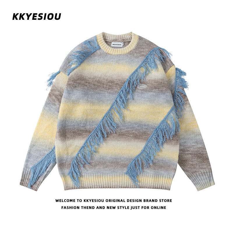 [KKYESIOU Series] ★Sweater★ 3color Tops Unisex Men's Color scheme Yellow Gray Green