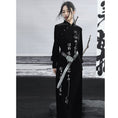 Load image into Gallery viewer, [Big Blue Dragon Series] ★China style dress★ Long length Kanji pattern embroidery Velvet black Black
