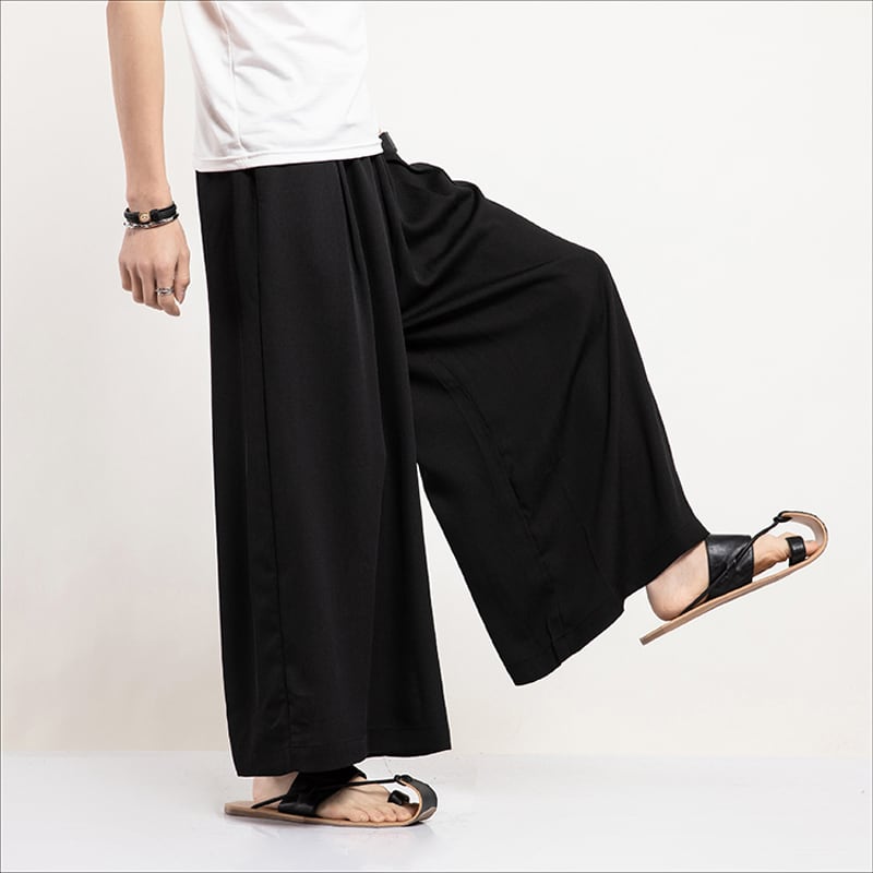 [Small Trouble Series]★China Style Pants★ 3color Large Size Wide Pants Unisex Men's Black Blue Plain