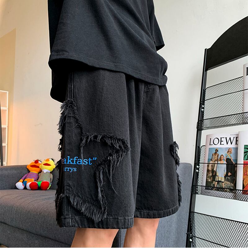 [Leonbinno Series] ★Shorts★ Denim pants 3color Casual Star Unisex Men's Gray Black Light Blue