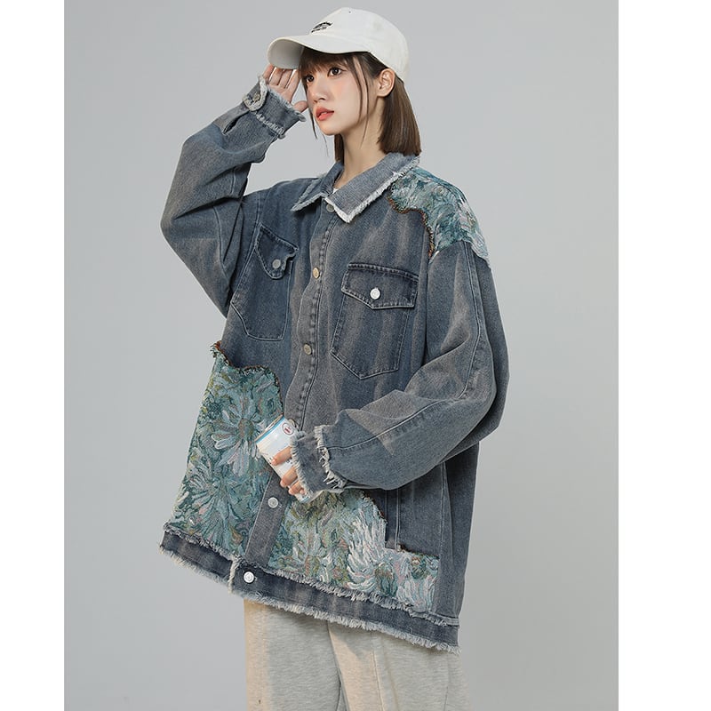 [SENSU Series] ★Jacket★ Outerwear 2color Unisex Men's Oil Painting Style Switching Black Blue