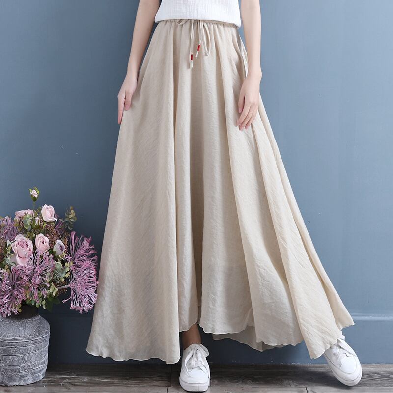 [Qing series] ★China style skirt★ 4color bottoms cotton linen plain simple easy to match