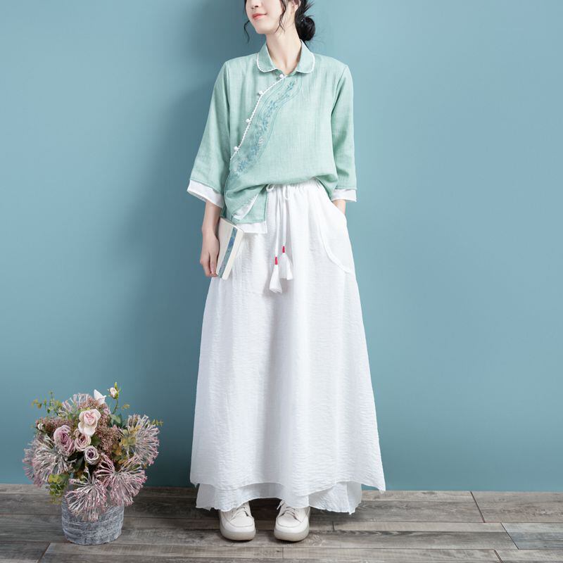 [Qing Series]★China style skirt★ 4color Bottoms Long length skirt Blue green Blue gray White Brown