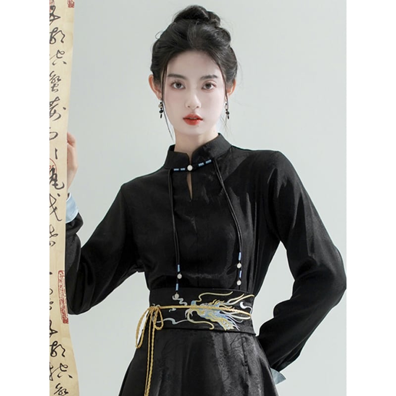 [BAIRIMENG Series] ★Chinese style shirt★ 2color tops long sleeve shirt Chinese clothing black white