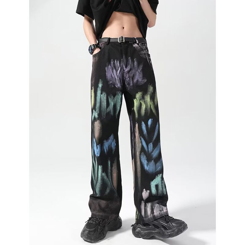 [CHAOMEICHEN Series]★Denim Pants★ 2color Graffiti Bottoms Pants Men's Large Size White Black