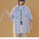 [Fujiiman Series]★Shirt★ 3color Tops Vertical stripes Summer Unisex Loose Cute Yellow Blue Black