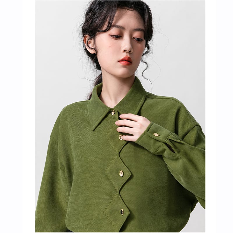 [WEIWU Series] ★Shirt★ Tops, stylish design, women's, trendy, fashionable, SML, green