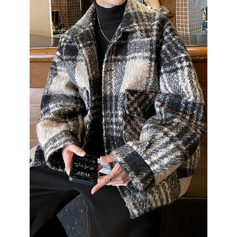 [Leonbinno Series]★Coat★ 2color Outerwear Unisex Men's Large Size Plaid Pattern