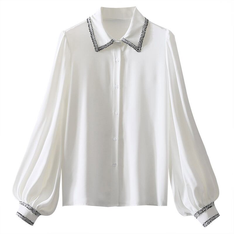 Shirts Blouses Tops Outerwear Women's Fashion New Korean Style Simple Commuting Office Lady Office Fold Collar Single Breasted Long Sleeve SML White Temperament Enhancement Elegant Chiffon Fabric